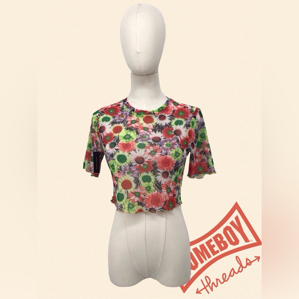 AFRM White and Red Fitted Crop T-Shirt size small
